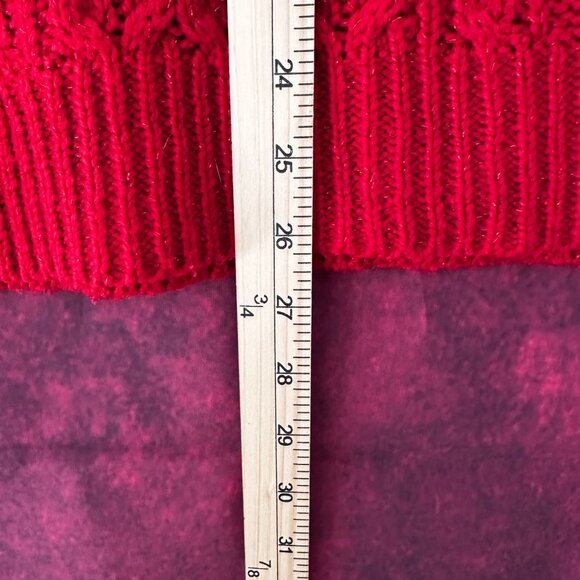 MERONA WOMEN'S PULLOVER SWEATER RED MIXED CABLE KINT CREW NECK SIZE M (MEDIUM ) - Picture 7 of 8